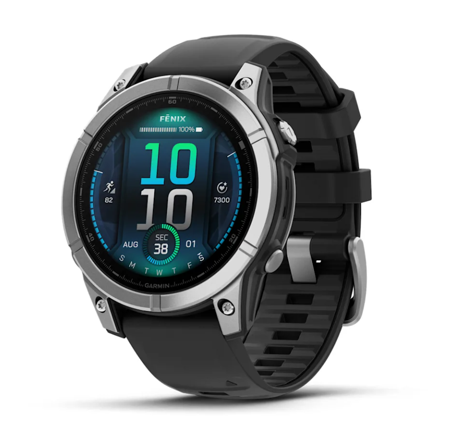 fēnix® E – 47 mm, AMOLED Stainless steel with Black silicone band - Go Dive Tasmania