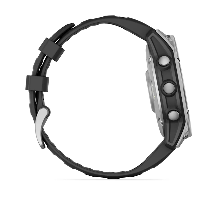 fēnix® E – 47 mm, AMOLED Stainless steel with Black silicone band - Go Dive Tasmania