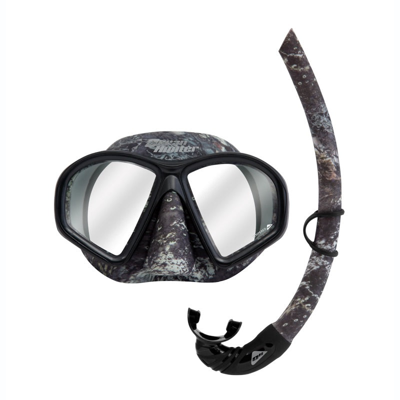 Ocean Hunter Phantom Mask & Snorkel Set - Camo Mottled Black - Go Dive Tasmania