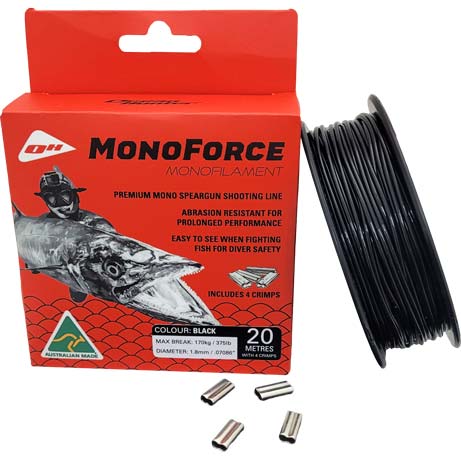 Ocean Hunter 1.8mm Monoforce Monofilament - 20m Spool With 4 Crimps - Black - Go Dive Tasmania