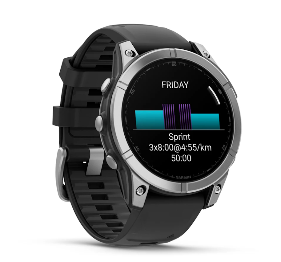 fēnix® E – 47 mm, AMOLED Stainless steel with Black silicone band - Go Dive Tasmania