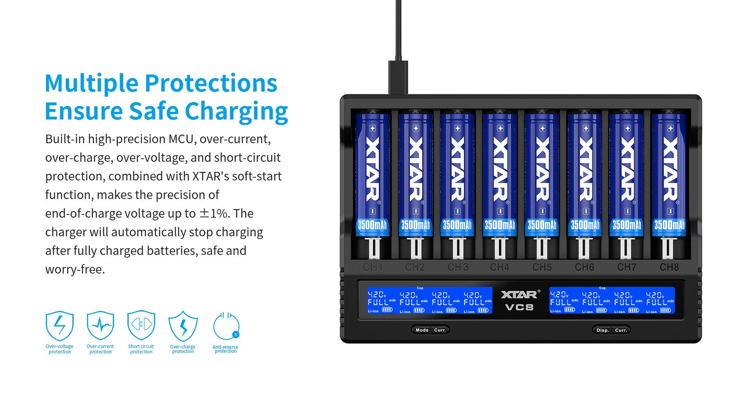 XTAR VC8 Fast Battery Charger for 8 x Li-ion Batteries - Go Dive Tasmania