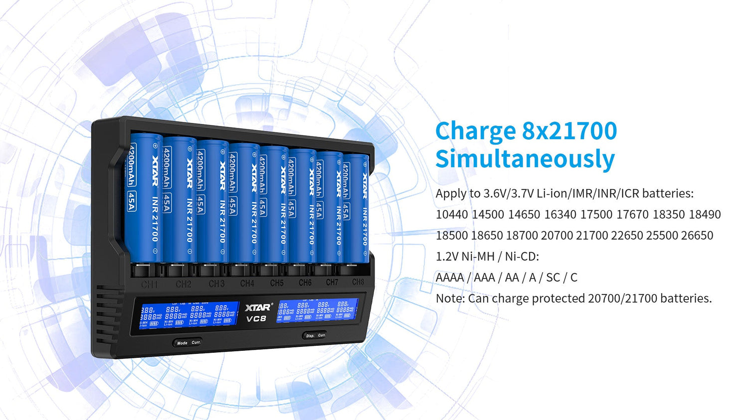 XTAR VC8 Fast Battery Charger for 8 x Li-ion Batteries - Go Dive Tasmania